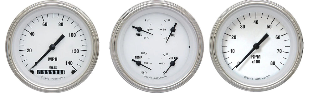 WHITE HOT 3IN SPEEDO/QUAD/TACH-GM
