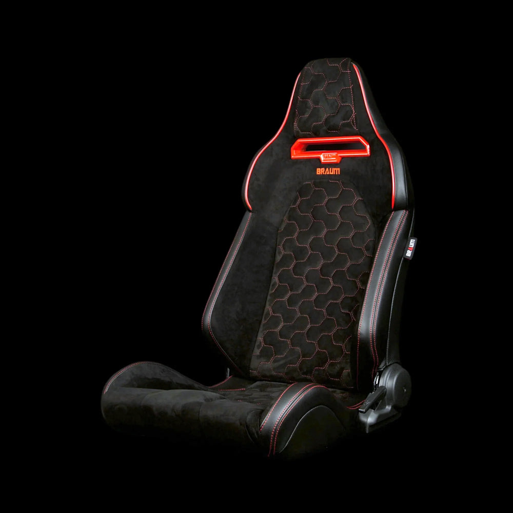 Braum Viper X Series Sport Seats - Black PU Black S374 Red Stitching - BRR3-BKRS3
