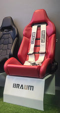 Braum Viper X Series Sport Seats - Black PU Black S374 Red Stitching - BRR3-BKRS3