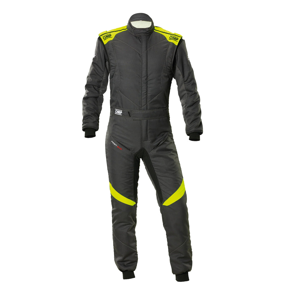 OMP FIRST EVO OVERALL my2025 FIA 8856-2018/SFI ANTHRACITE / FLUO YELLOW SZ 44