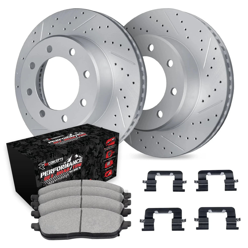 R1 11-22 Ford F-250 Super Duty Front Drill/Slot Carbon Coated Rotor Set w/Off-Road/Tow Pads
