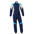 OMP FIRST EVO OVERALL my2025 FIA 8856-2018/SFI NAVY BLUE / CYAN SZ 50