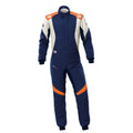 OMP FIRST EVO OVERALL my2025 FIA 8856-2018/SFI NAVY BLUE / FLUO ORANGE SZ 52