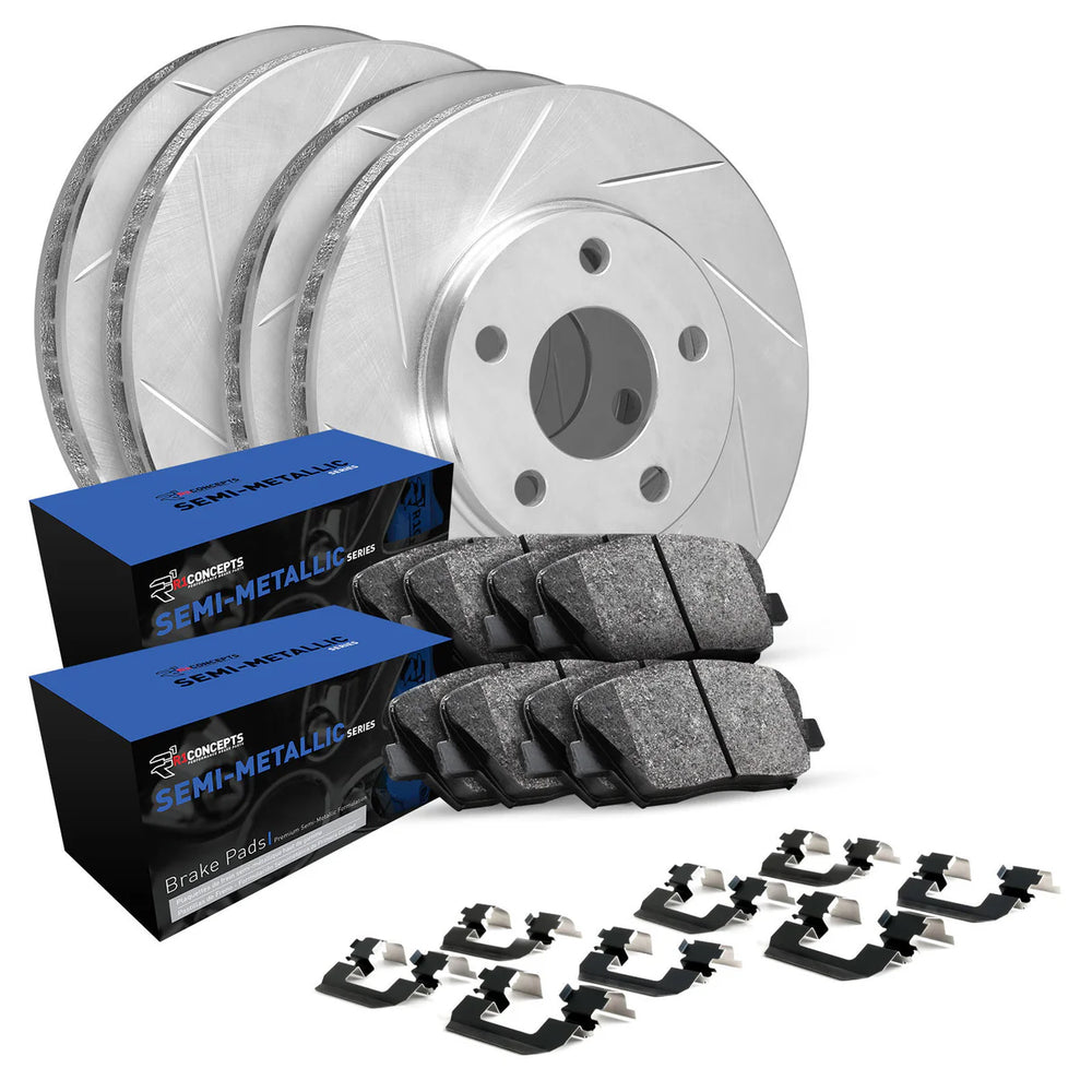 R1 Concepts Silver Drilled Slotted Rotors with 5000 Oep Brake Pads Hdw Fits Nissan Titan