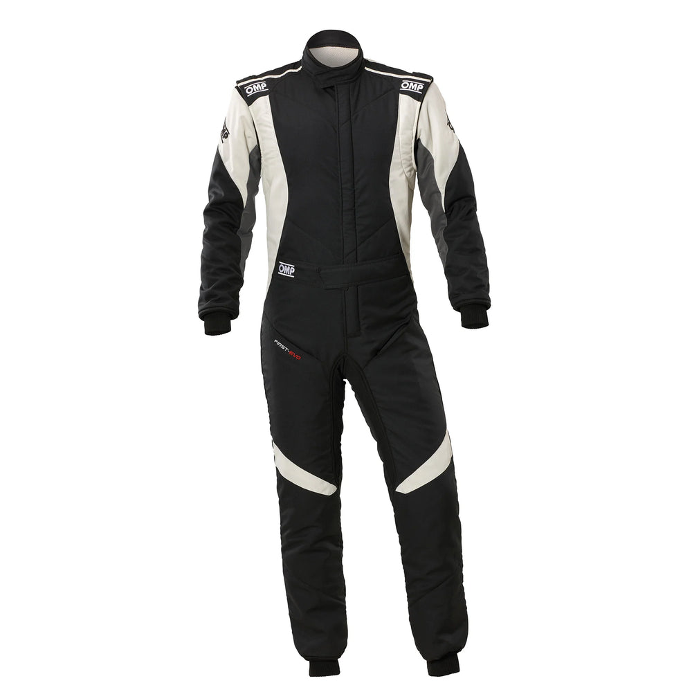 OMP FIRST EVO OVERALL my2025 FIA 8856-2018/SFI BLACK / WHITE SZ 56