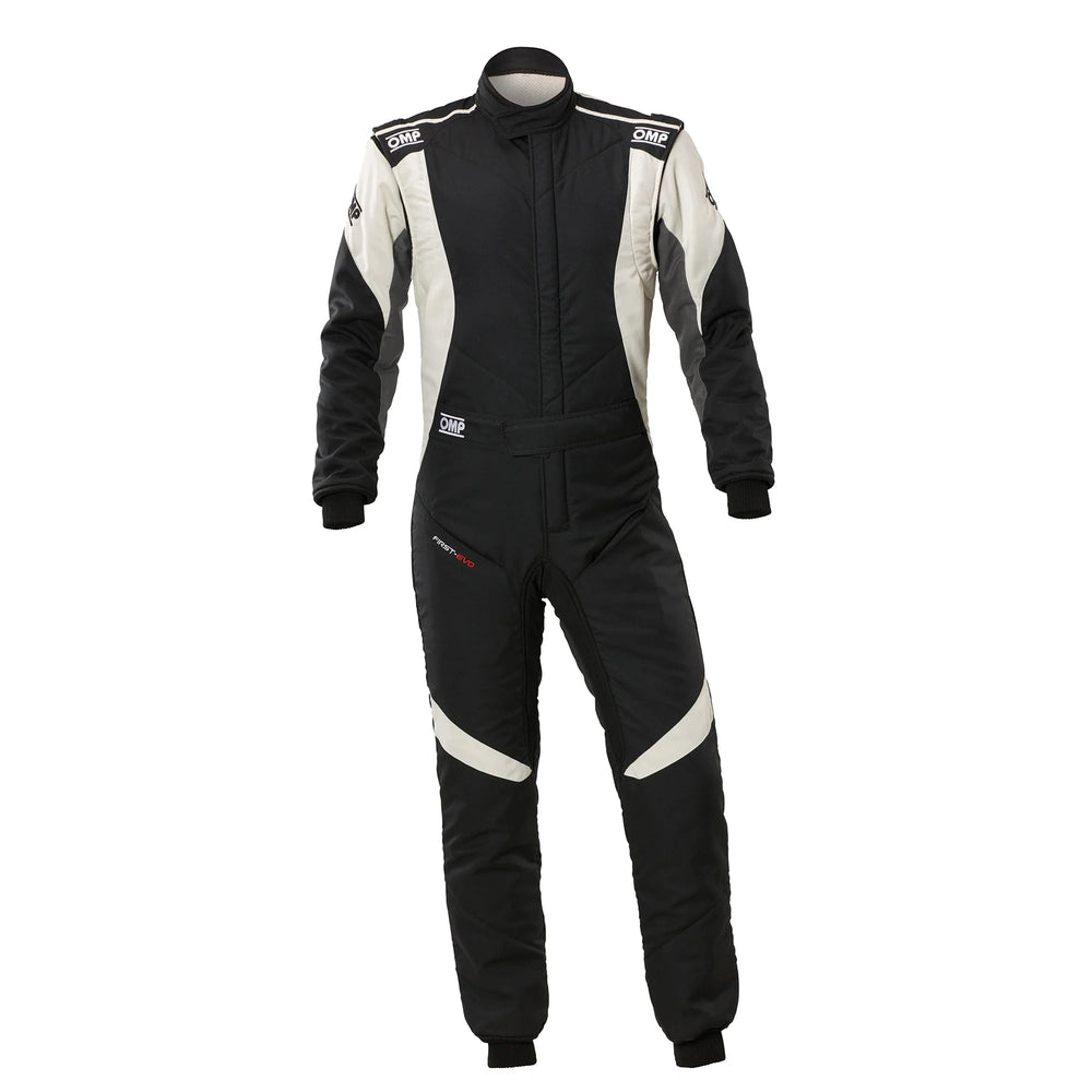 OMP FIRST EVO OVERALL my2025 FIA 8856-2018/SFI BLACK / WHITE SZ 52