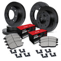 R1 Concepts Black Drilled Slotted Rotors with 5000 Oep Brake Pads Hdw Fits Dodge Ram