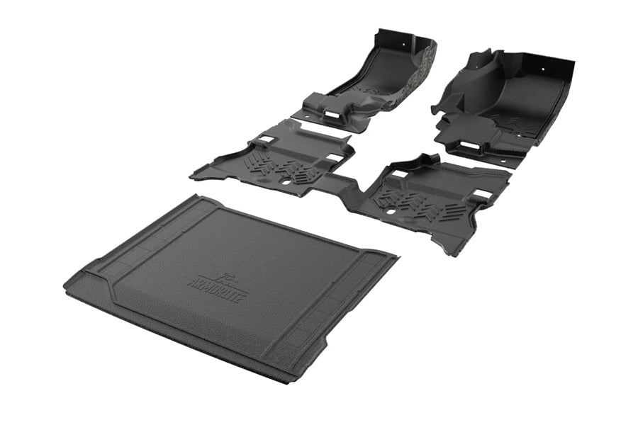 Armorlite 20-current Jeep Wrangler 4XE floor kit (front and rear flooring cargo mat) WITH subwoofer mesa smoke
