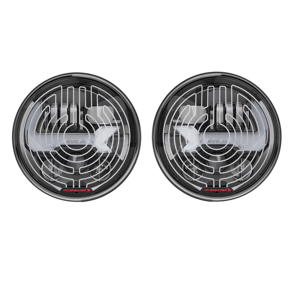 J.W. Speaker 12V DOT LED High Low Beam Heated Headlight w Built In Turn Signal - Black - 2 Light Kit (Canada) 0558153