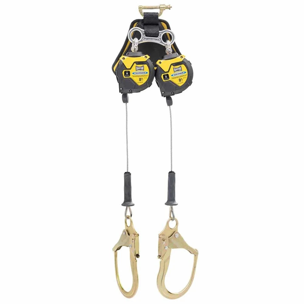 BANTAM TWINLEG 8FT CABLE SELFRETRACTING LIFELINE W/STEEL REBAR HOOK BLACK