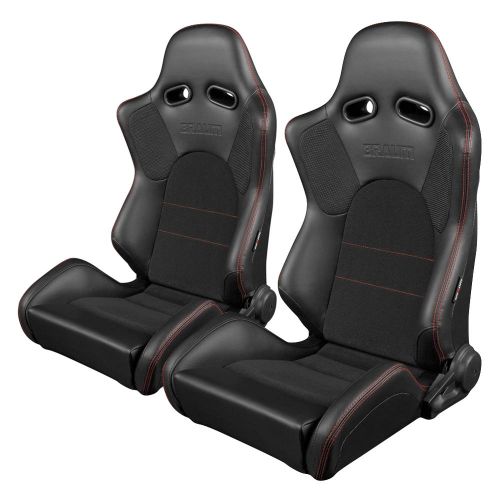 Braum Advan Series Sport Seats - Black Leatherette (Red Stitching) - BRR2-BKRS