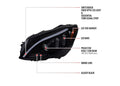 W205 PROJECTOR HEADLIGHTS GLOSSY BLACK HOUSING AND LIGHT SMOKED LENS - SEQUENTIAL TURN SIGNAL - HALOGEN MODELS ONLY