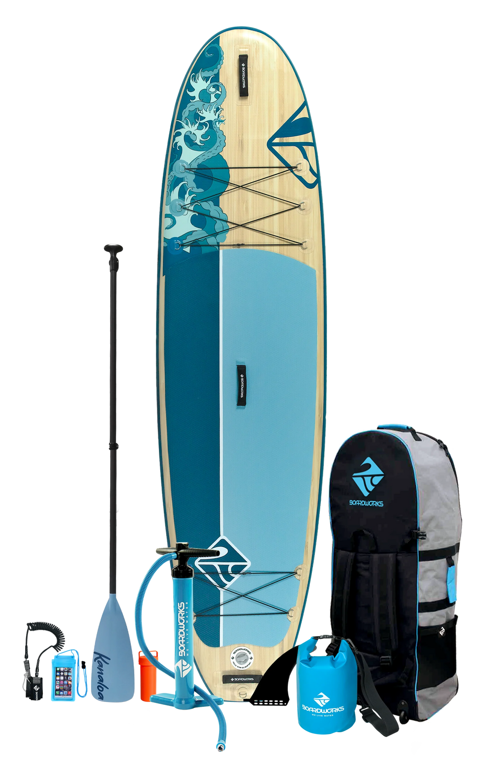 BOARDWORKS SHUBU KANALOA 10FT4IN INFLATABLE PADDLEBOARD BAMBOO/BLUE