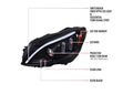 W205 PROJECTOR HEADLIGHTS GLOSSY BLACK HOUSING AND CLEAR LENS - SEQUENTIAL TURN SIGNAL - HALOGEN MODELS ONLY