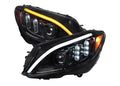 W205 PROJECTOR HEADLIGHTS GLOSSY BLACK HOUSING AND CLEAR LENS - SEQUENTIAL TURN SIGNAL - HALOGEN MODELS ONLY
