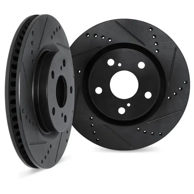 R1 09-24 Infiniti M37 Front & Rear Drill/Slot Carbon Coated Rotor Set w/Optimum Pads