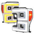 PROJECTOR HEADLIGHTS WITH LED BAR WHITE HOUSING AND CLEAR LENS AMBER REFLECTOR - SWITCHBACK TURN SIGNAL