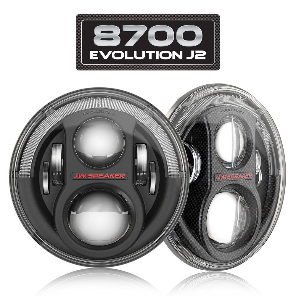 J.W. Speaker 12V DOT LED High Low Beam Headlights with Carbon Fiber Bezel - 2 Light Kit 0553973