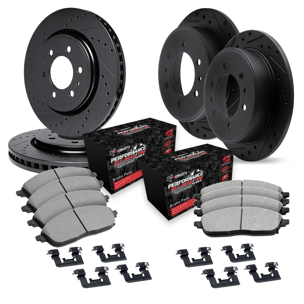 R1 eLINE Series Brake Rotors - D/S - Black - Perf Off-Road/Tow Pads - Hdw Fits INFINITI QX56