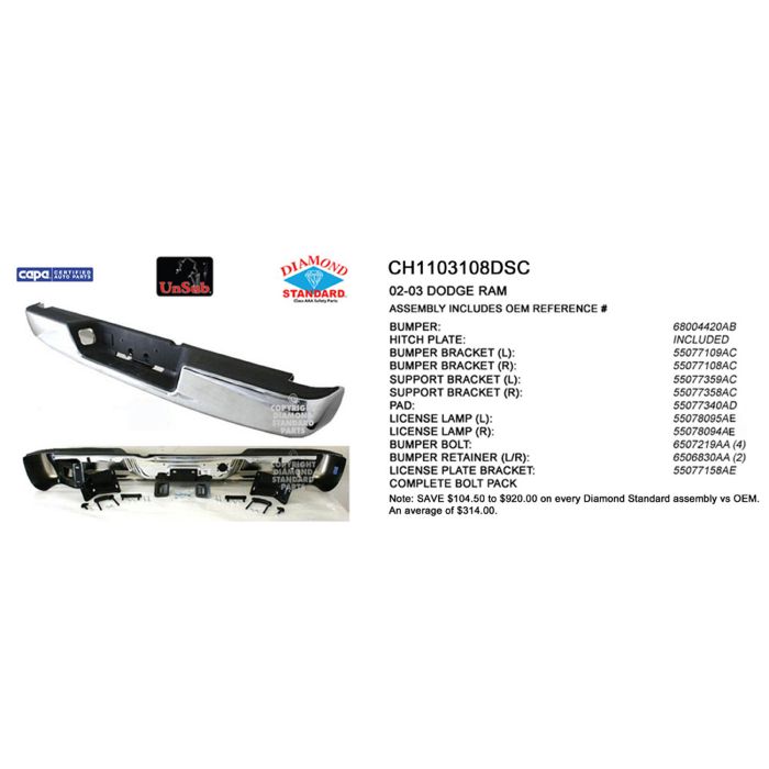 CAPA 0203 DODGE RAM 1500/2500/3500 PICKUP CHROME ASSEMBLY *CONTAINS INNER & OTR BR