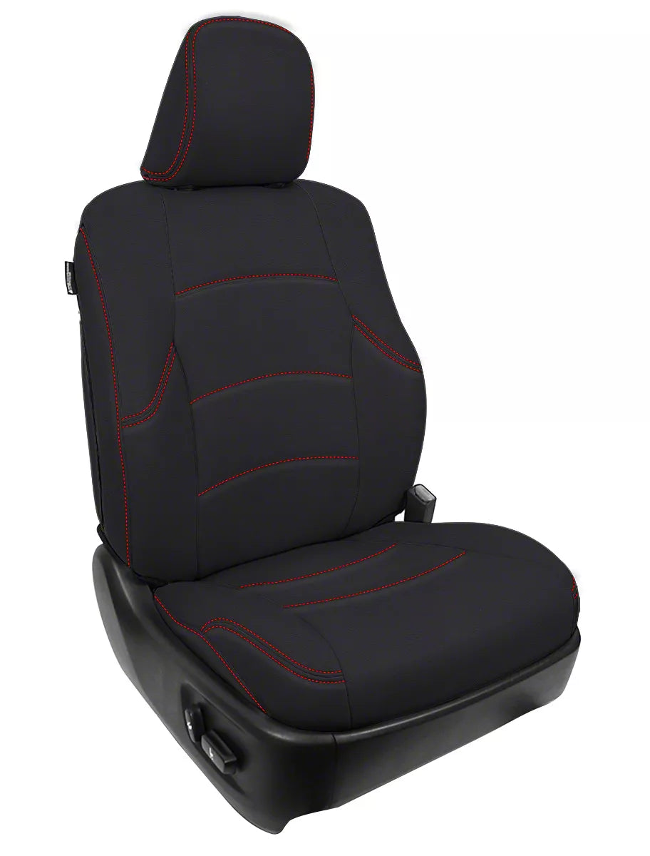 Front Seat Covers for 2011 Toyota 4Runner (Pair) - Black with Red Stitching