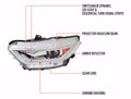 PROJECTOR HEADLIGHTS OE STYLE CHROME HOUSING AND CLEAR LENS AMBER REFLECTOR WITH SWITCHBACK LED SEQUENTIAL TURN SIGNAL BREATHING LIGHT EFFECT - USES STOCK D2S HID BULBS