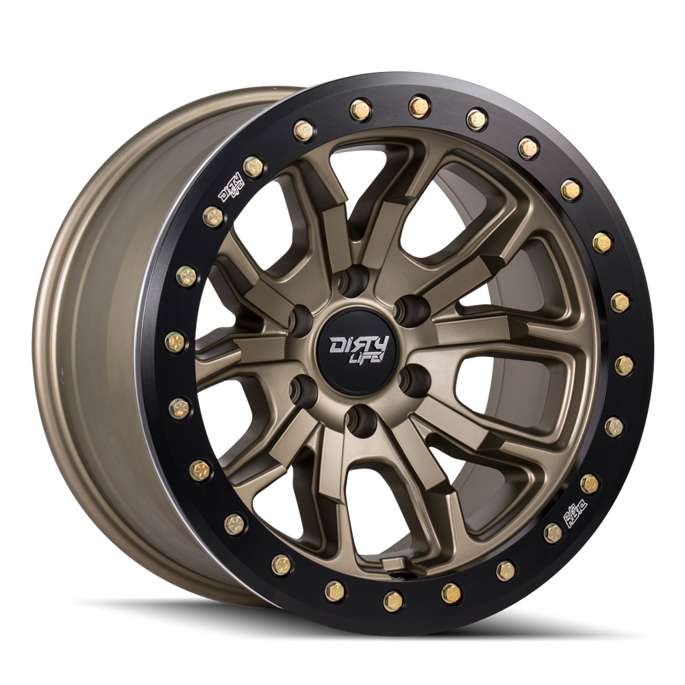 ~(50 lbs. 22X22X10)~ DT-1 (9303) SATIN GOLD W/SIMULATED BEADLOCK RING 20X9 8-165.1 0mm 130.8mm
