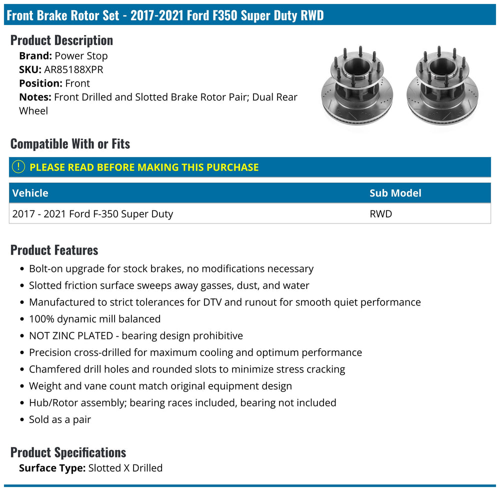 Power Stop 17-22 Ford F-350 Super Duty Front Left Evolution Drilled & Slotted Rotor