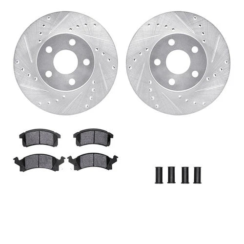 R1 90-05 Buick Skylark Front Drilled & Slotted Silver Brake Rotor Set w/Ceramic Pads and Hardware