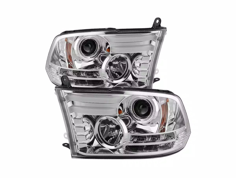 Spyder Dodge Ram 13-15 Projector Headlights Light Bar DRL Chrome PRO-YD-DR13-LBDRL-C
