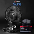 R1 Concepts Black Slotted Rotors with 5000 Oep Brake Pads Hdw