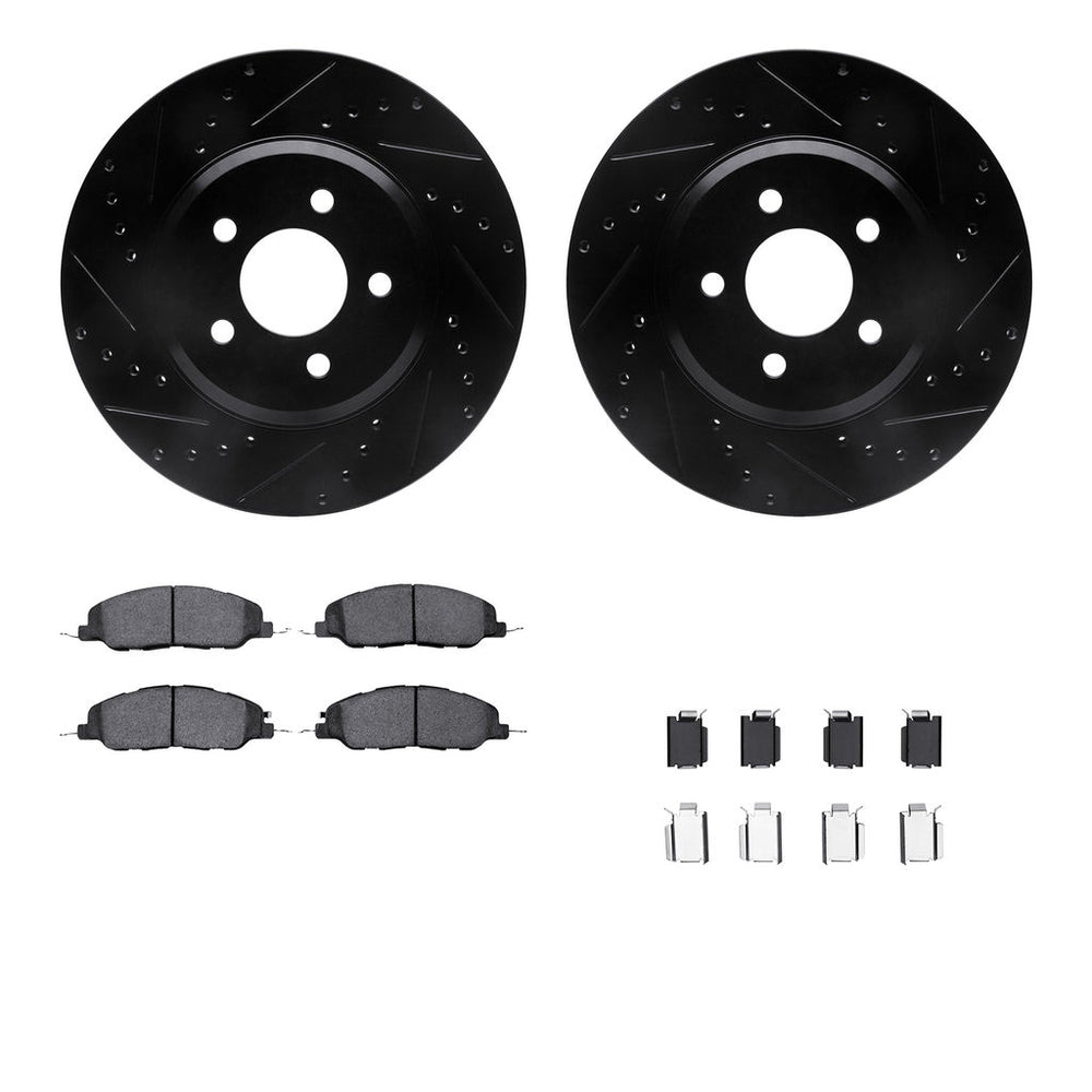 R1 05-14 Ford Mustang Front Drilled & Slotted Silver Brake Rotor Set w/Ceramic Pads and Hardware