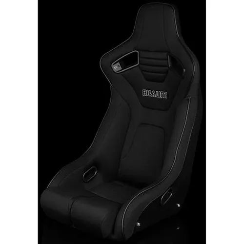 Braum Elite-R Series Fixed Back Bucket Seat - Black Polo Cloth (Black Stitching Black Piping) - BRR1R-BKBS