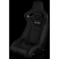 Braum Elite-R Series Fixed Back Bucket Seat - Black Polo Cloth (Black Stitching Black Piping) - BRR1R-BKBS