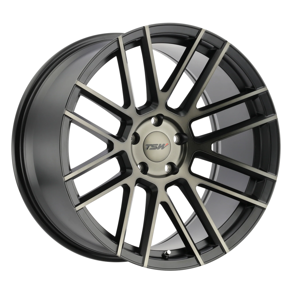 ~(27 lbs. 20X20X10)~ TSW MOSPORT 18x8.5 5/120 ET35 CB76.1 MATTE BLACK W/MACHINE FACE AND DARK TINT