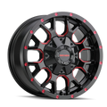 ~(42 lbs. 22X22X10)~ WARRIOR (8015) BLACK W/PRISM RED 20X9 6-135/6-139.7 0mm 106mm