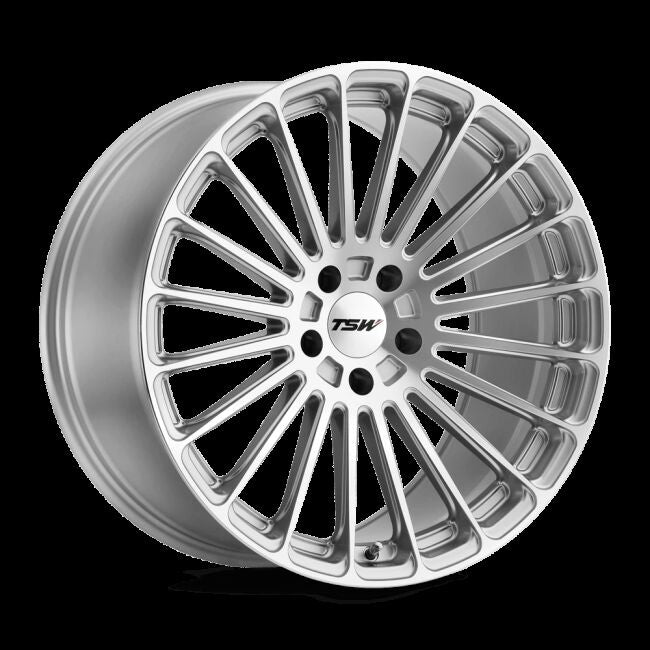 ~(28 lbs. 22X22X10)~ TSW TURBINA 20x8.5 5/108 ET40 CB72.1 TITANIUM SILVER W/MIRROR CUT FACE
