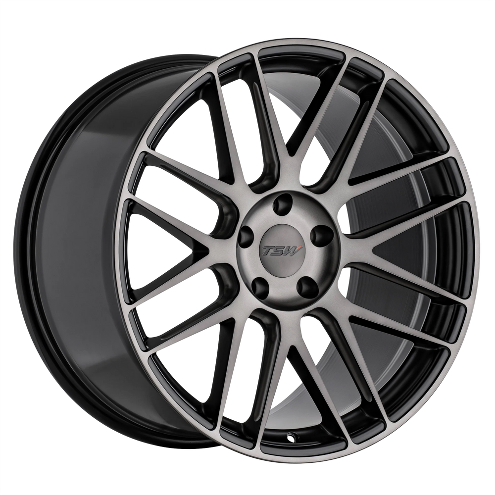 ~(24 lbs. 21X21X10)~ TSW NORD 19X8.5 5/112 ET35 CB66.56 SEMI GLOSS BLACK W/BALL MILLING AND MACHINED DARK TINT FACE RF