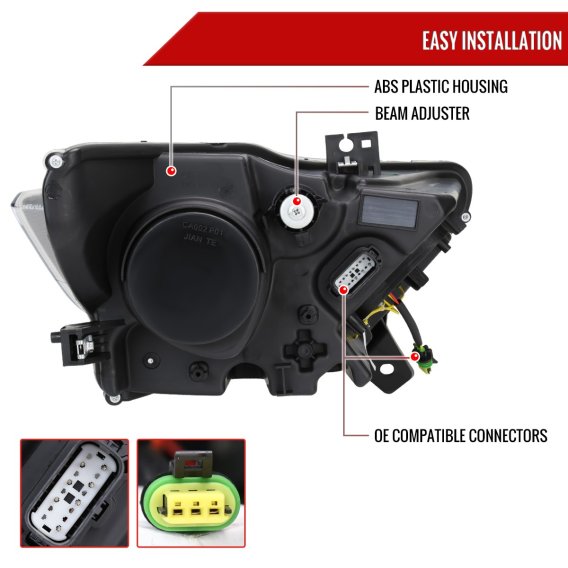 PROJECTOR HEADLIGHTS OE STYLE BLACK HOUSING AND SMOKED LENS AMBER REFLECTOR WITH SWITCHBACK LED SEQUENTIAL TURN SIGNAL BREATHING LIGHT EFFECT - USES STOCK D2S HID BULBS