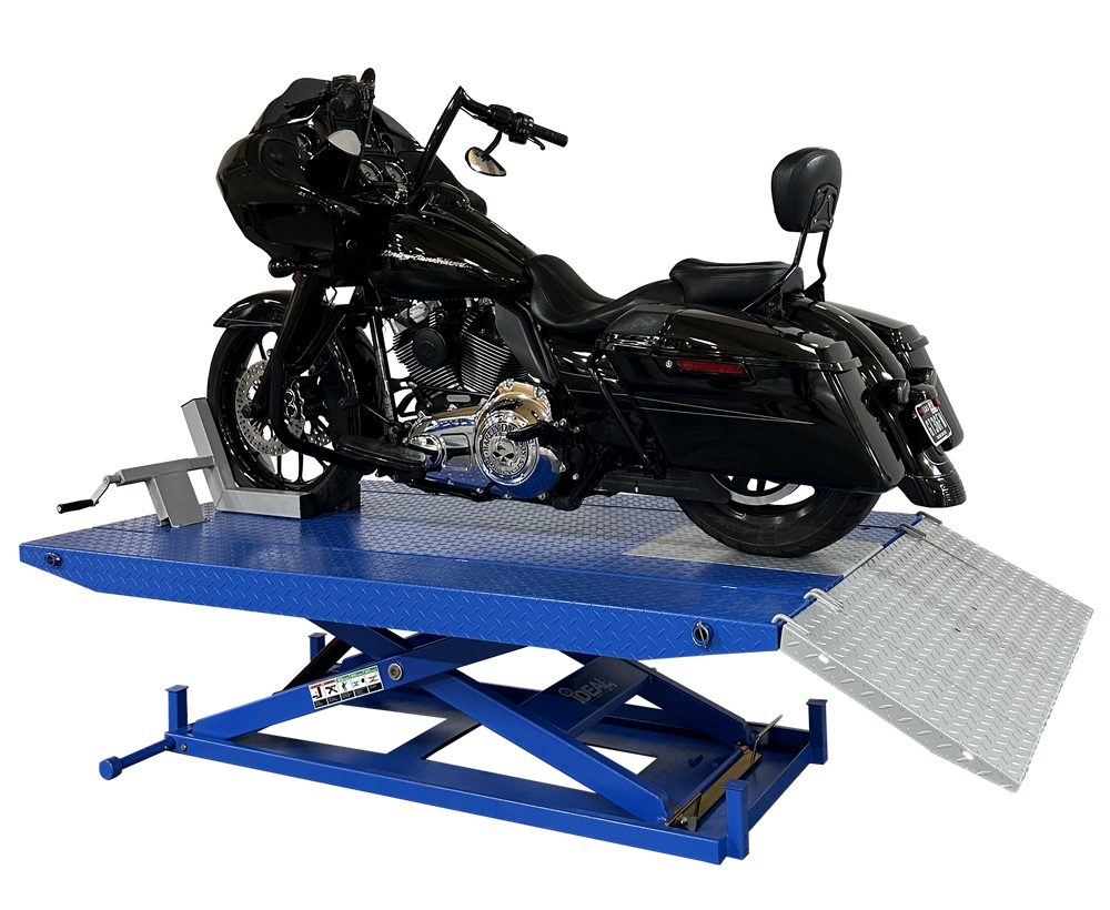 1500 LB HIGH RISE MOTORCYCLE LIFT BENCH W/ VISE SIDES BALANCE BAR PUMP
