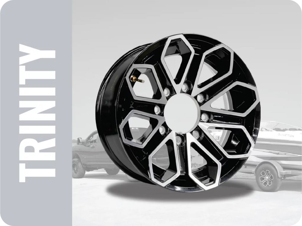 RAMBLER TRAILER ASSY ST20575R15 LRD ON 15X 5X4.5 BLACK MACHINED FACE 5SPOKE ALUMINUM WHEEL 2150LCC