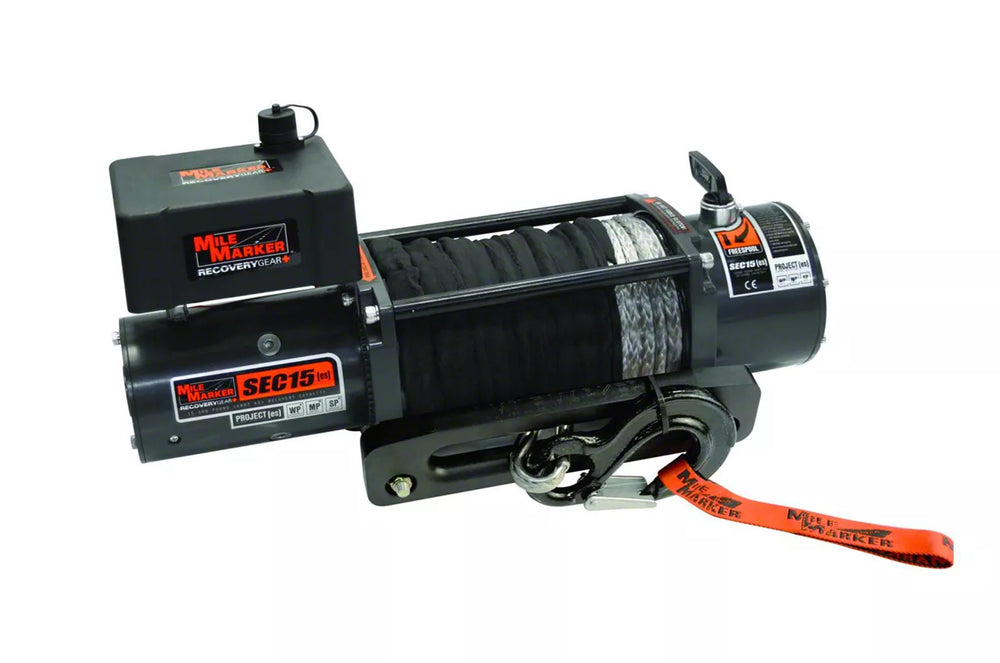 SEC15 TRUCK/SUV WINCH 15000 LB CAPACITY WITH SYNTHETIC ROPE & STRAP