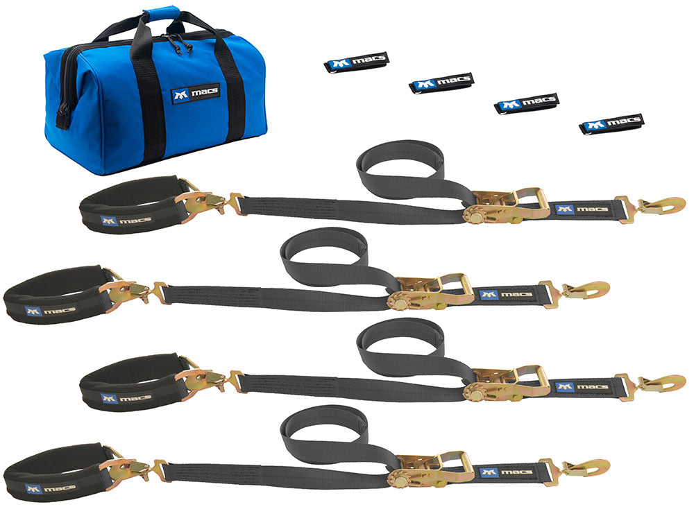 PRO PACK BLACK 2in X 8ft SEWN FIXED END RATCHET STRAPS AND (AXLE STRAP BLACK 2in X 24in )