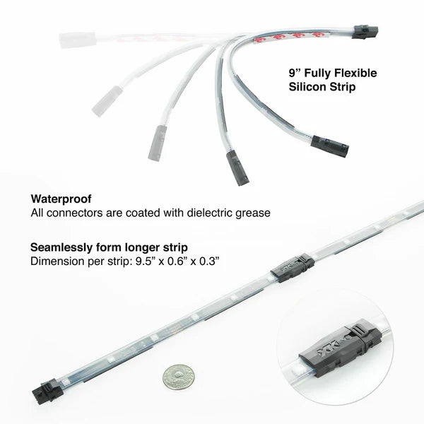 XK Glow XKchrome Boat Strip Advanced Kit w/ Dual-Mode Dash Mount Controller 4x36In + 4x9In