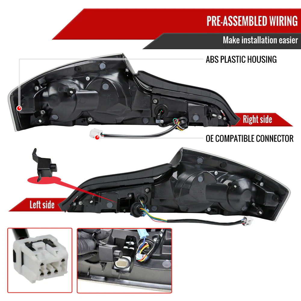 COUPE LED TAIL LIGHTS MATTE BLACK HOUSING CLEAR LENS RED LED BAR SEQUENTIAL TURN SIGNAL WITH BREATHING LIGHT EFFECT