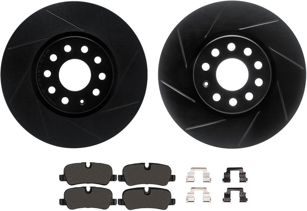 R1 Concepts Brake Rotors - Slotted - Black w/ Semi-Met Pads Hdw Fits Land Rover