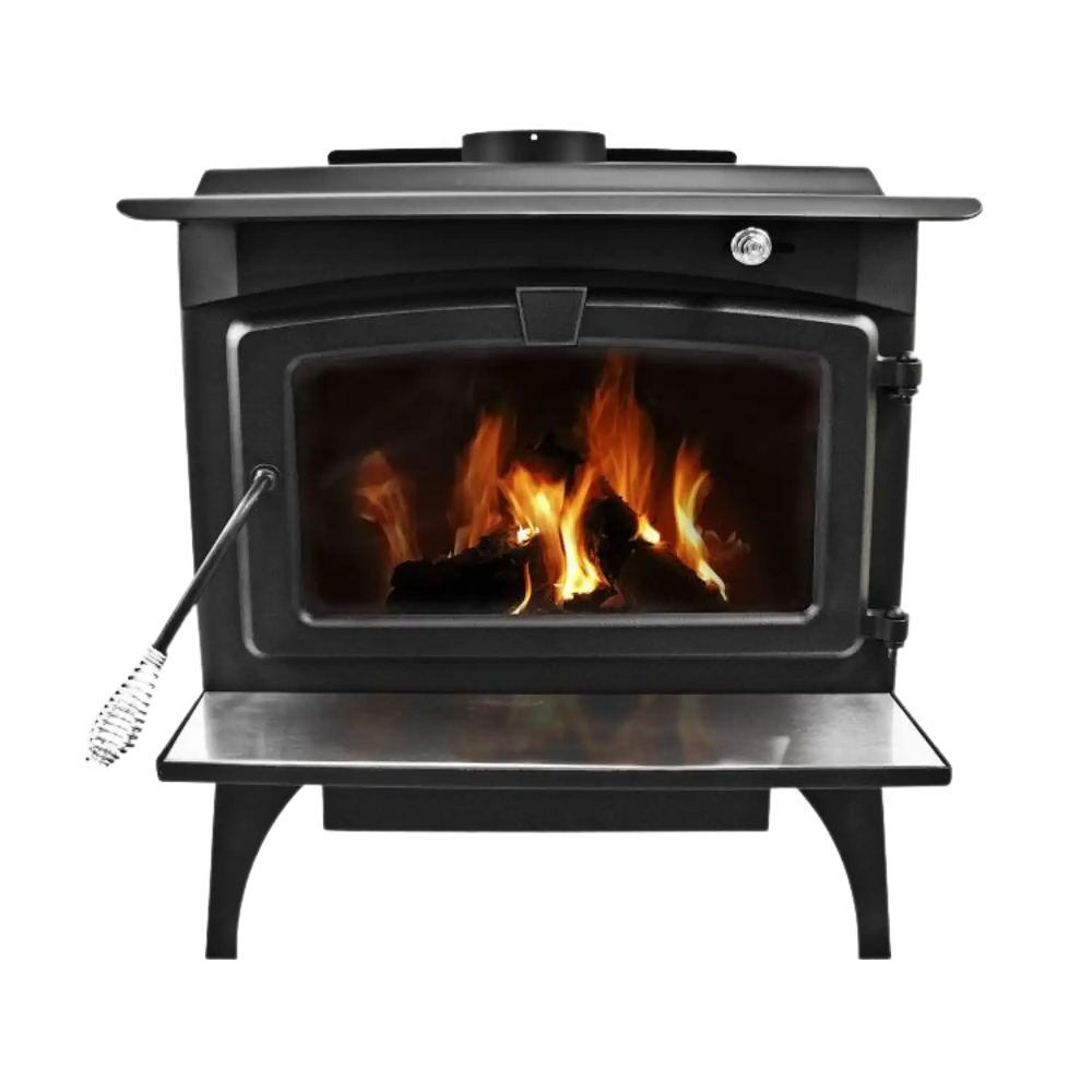 PLEASANT HEARTH 1800 SQ. FT. MEDIUM WOOD STOVE W/LEGS & LARGE STAINLESS STEEL ASH LIP & BLOWER