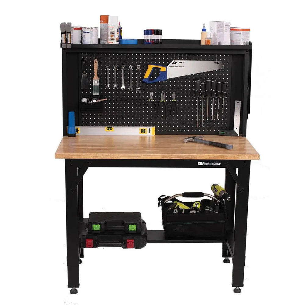 4FT ADJUSTABLE HEIGHT STEEL WORKBENCH WITH PEGBOARD BACK WALL