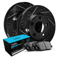 R1 10-16 Audi A3 Front & Rear Drilled & Slotted Black Brake Rotor Set w/Ceramic Pads and Hardware