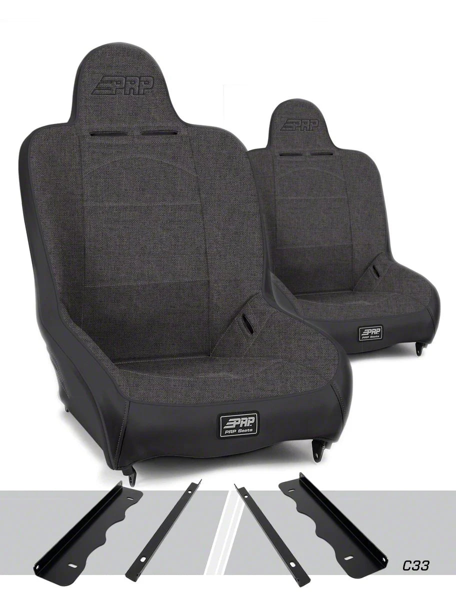 PRP Premier High Back Suspension Seats Kit for 95-01 Jeep Cherokee XJ (Pair) - Gray